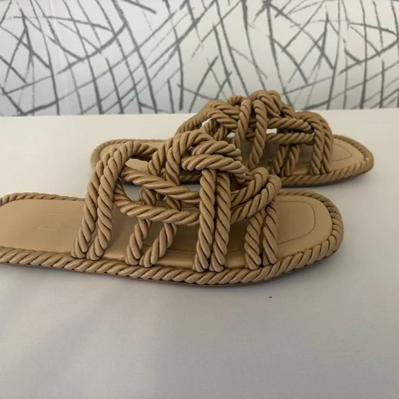 Zara Beige Rope Knot Slide Sandals - Picture 3 of 6